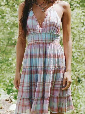 NWT Kimchi Blue Phoebe Halter Dress XL Blue Multi Floral Open Back UO